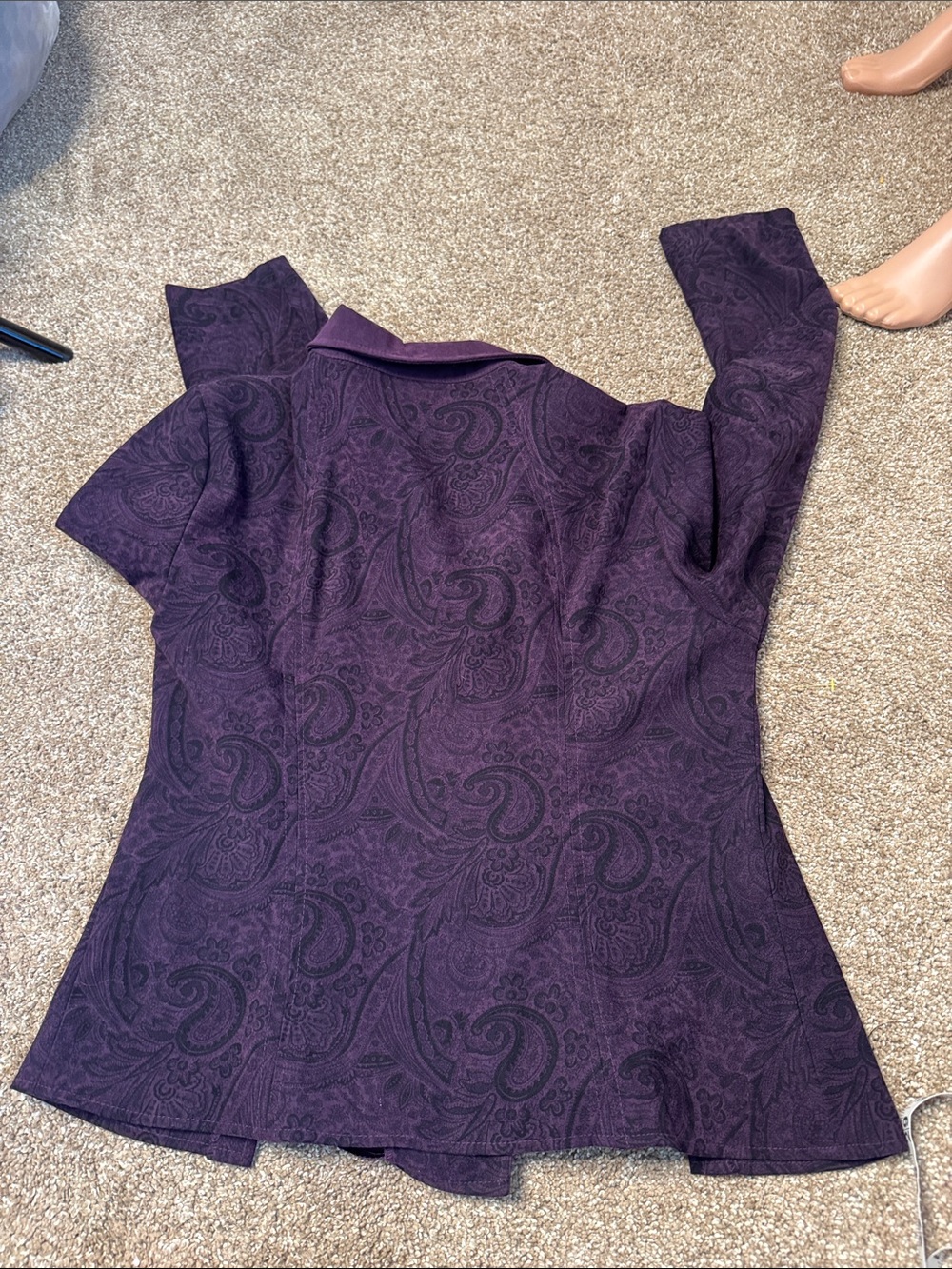 R&K Purple Paisley Button-Front Women's blazer Jacket career suede feel SZ 12 - Picture 7 of 7
